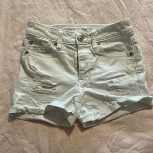 AE white denim shorts